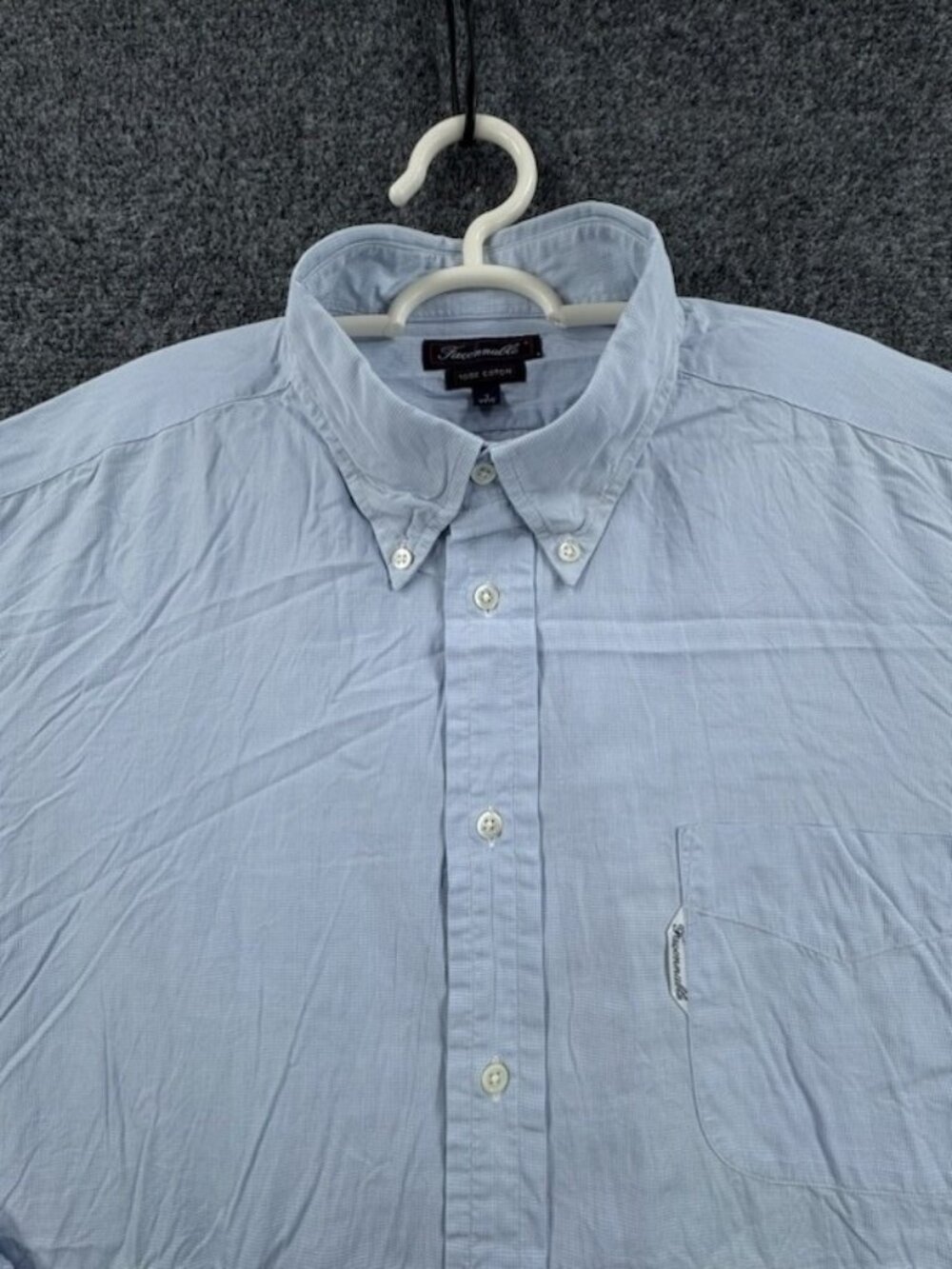 Faconnable 17.5 All Cotton Button-Down Blue Pocket Shirt Long Sleeve Mens Adult